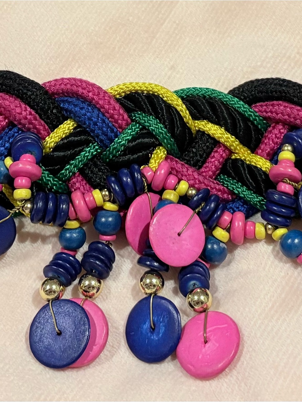 Vintage Vibrant 1890s multicolored  Braided rope statement belt.